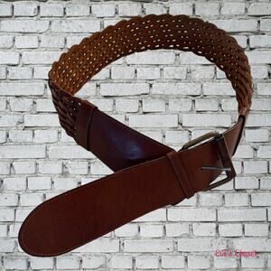 Belt Women Vintage German Made Brown Hipster Genuine Leather Size 36 Check Desc